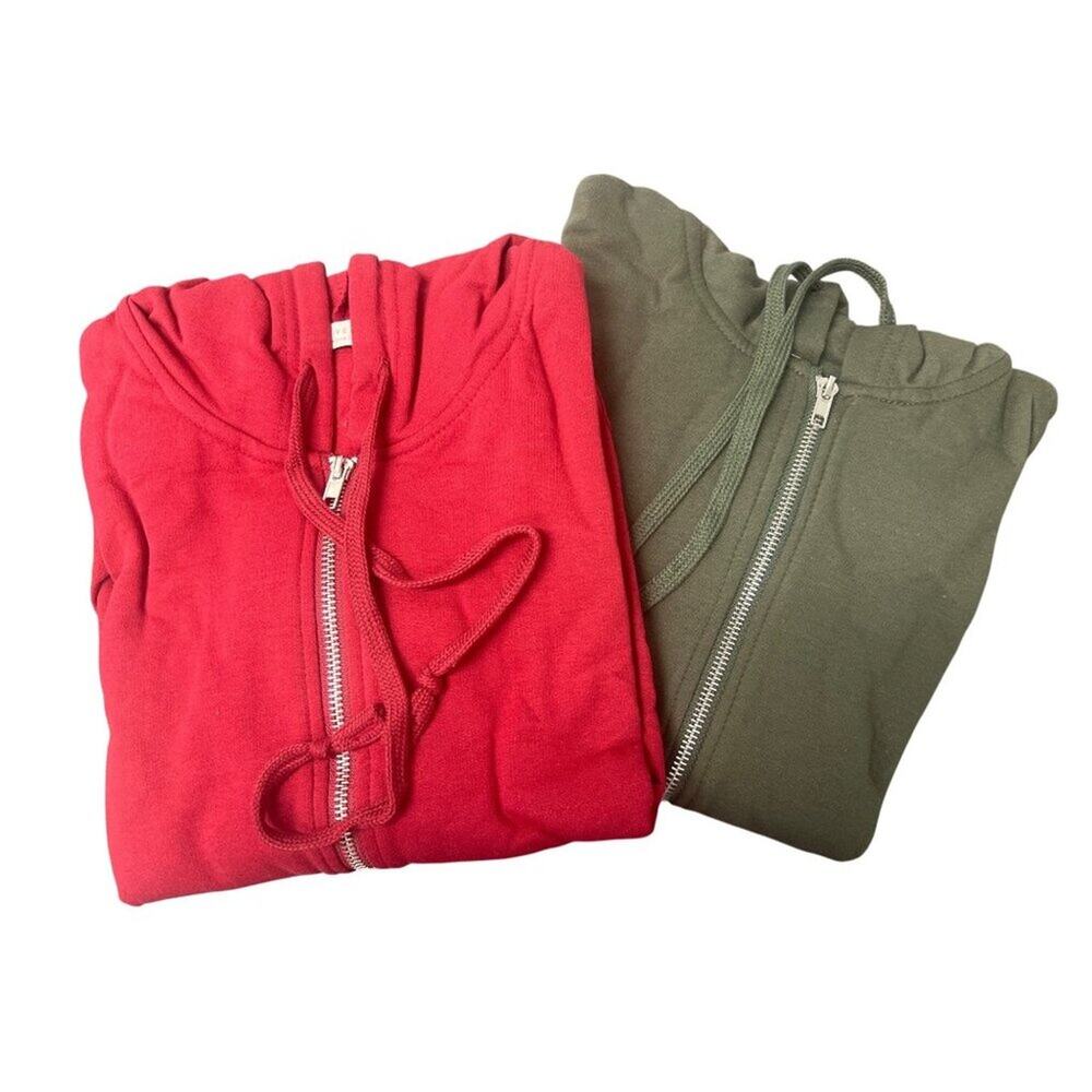 Bundle Of 2 Active USA Zip-Up Hoodies Red & Olive